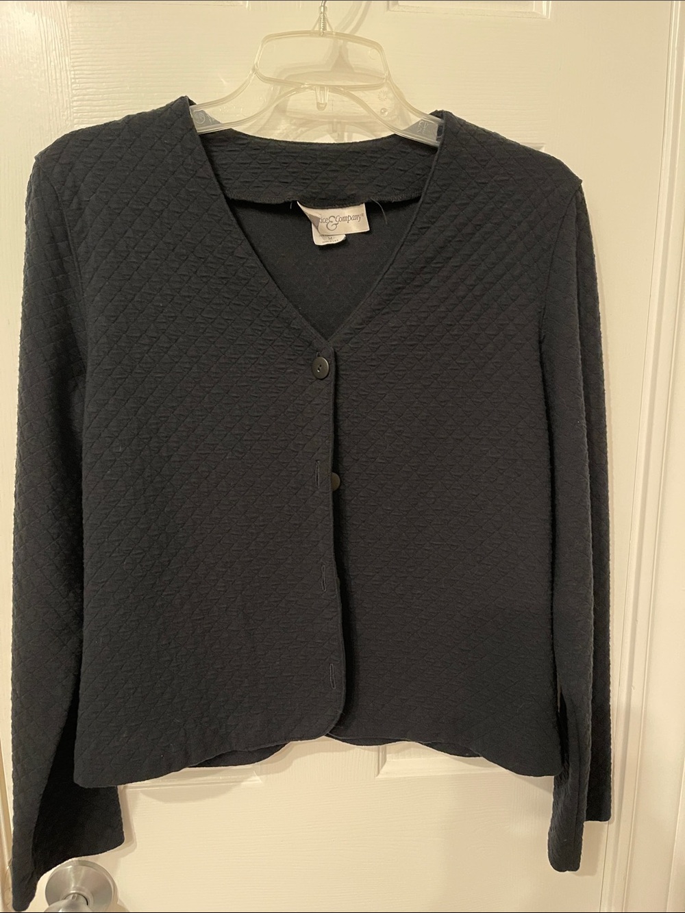Black Quilted V-Neck Cardigan